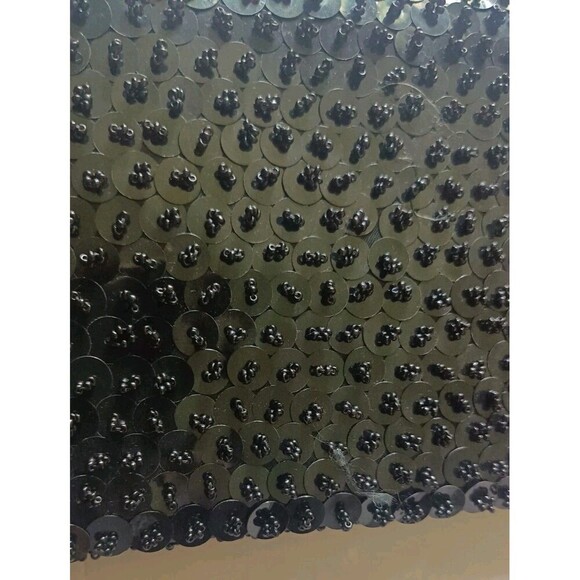 Vintage Seed Bead Sequins Clutch Bag Black Handmade Sparkly Rose Bead Pattern - Picture 7 of 10